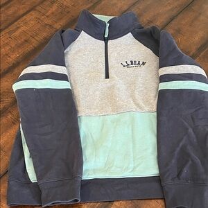 L.L. Bean Mint and Charcoal Quarter-Zip Fleece
